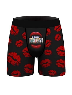 Men's Funny Print Slim Breathable Stretchy Underwear Long Flat Pants Shorts