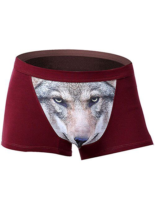 Sandbank Men's Sexy Funny 3D Wolf Print Boxer Briefs Underwear Shorts Trunks