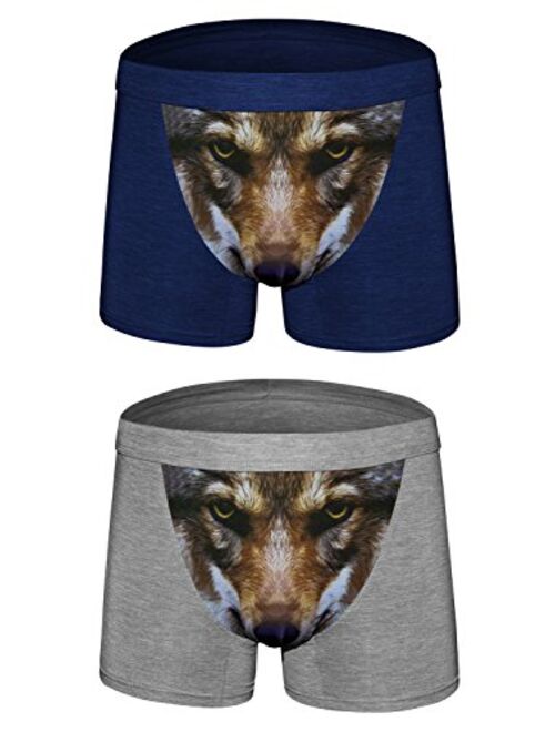 Sandbank Men's Sexy Funny 3D Wolf Print Boxer Briefs Underwear Shorts Trunks