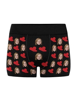 Custom Your Face on Men's Boxer Briefs Underwear Valentine's Day Red Love Hearts Black