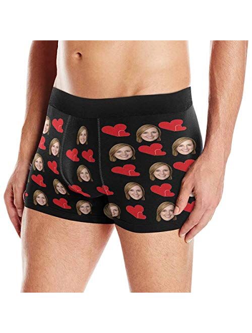 Custom Your Face on Men's Boxer Briefs Underwear Valentine's Day Red Love Hearts Black