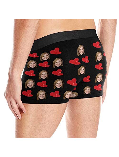 Custom Your Face on Men's Boxer Briefs Underwear Valentine's Day Red Love Hearts Black