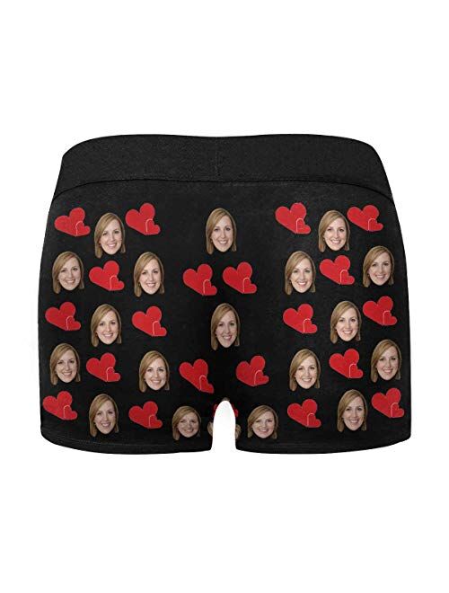 Custom Your Face on Men's Boxer Briefs Underwear Valentine's Day Red Love Hearts Black