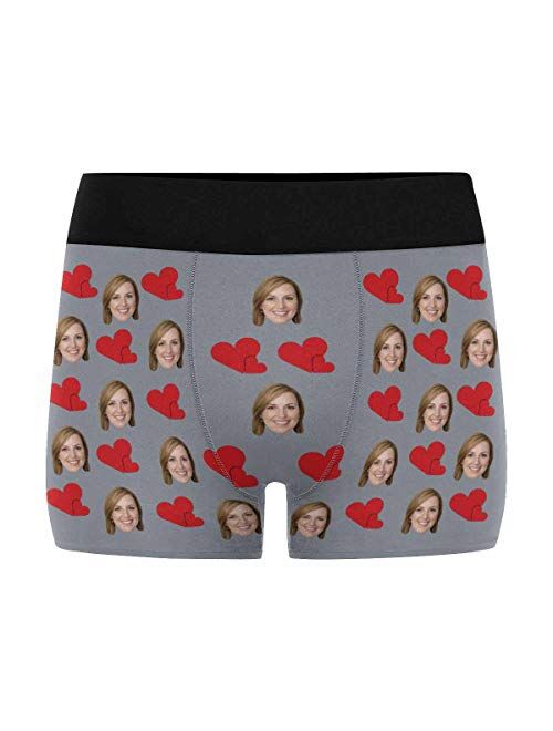 Custom Your Face on Men's Boxer Briefs Underwear Valentine's Day Red Love Hearts Black