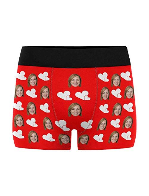 Custom Your Face on Men's Boxer Briefs Underwear Valentine's Day Red Love Hearts Black