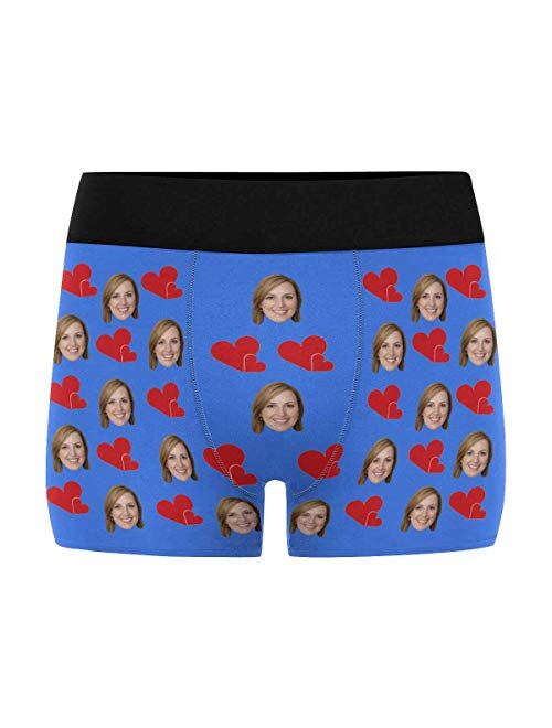 Custom Your Face on Men's Boxer Briefs Underwear Valentine's Day Red Love Hearts Black