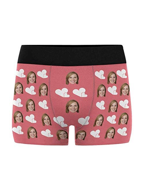 Custom Your Face on Men's Boxer Briefs Underwear Valentine's Day Red Love Hearts Black