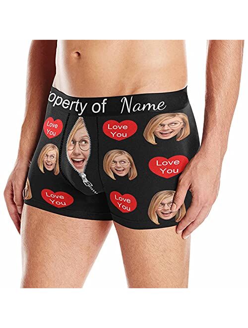 Custom Face Boxer for Men Property of Love Personalized Photo Text Underwear XS-5XL