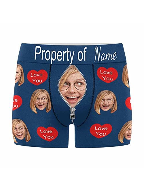 Custom Face Boxer for Men Property of Love Personalized Photo Text Underwear XS-5XL