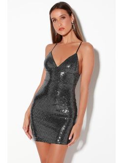 Let it Glow Black and Silver Sequin Bodycon Dress