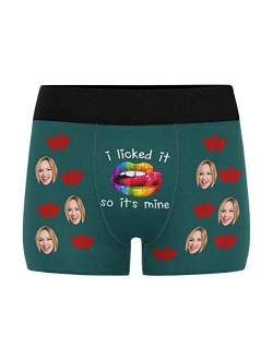 Custom Men's Boxer Briefs with Funny Photo Face, Personalized Underwear Through Hole Navy Blue