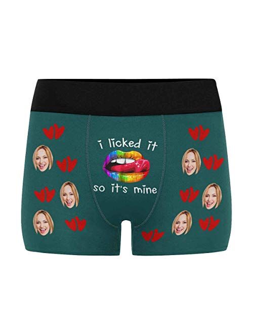 Custom Men's Boxer Briefs with Funny Photo Face, Personalized Underwear Through Hole Navy Blue