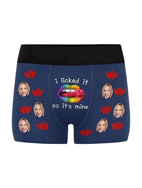 Custom Men's Boxer Briefs with Funny Photo Face, Personalized Underwear Through Hole Navy Blue