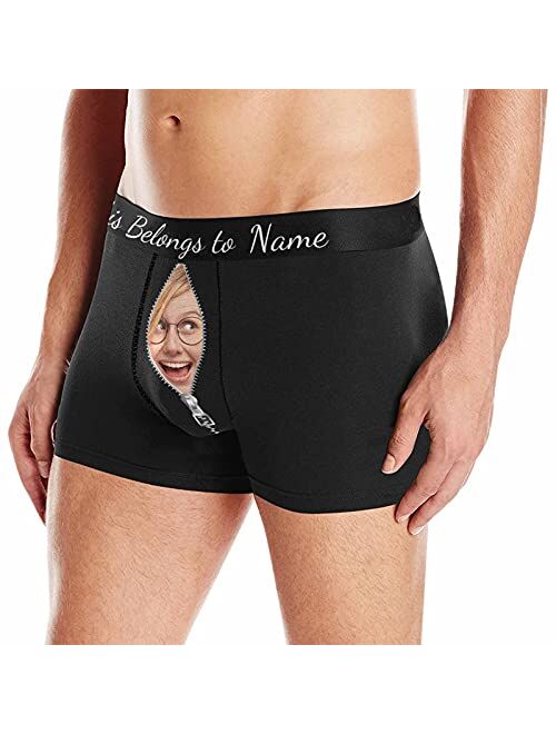 Custom Face Boxer for Men This Belongs to Zipper Photo Text Men's Underwear XS-5XL