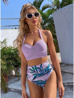 Tropical Push Up Halter Bikini Swimsuit