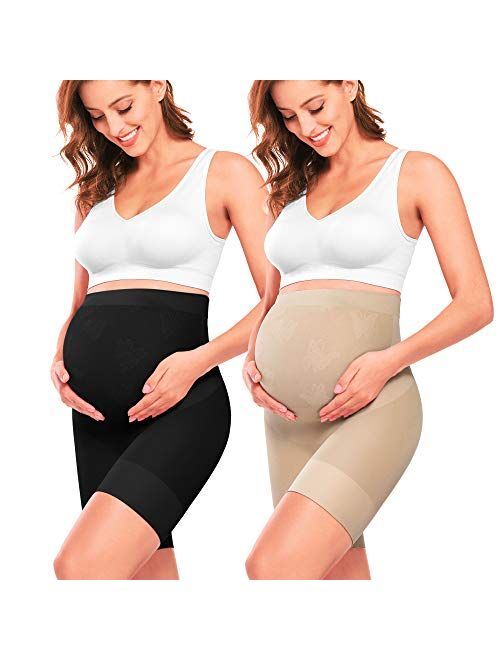 “Baby Bump” Premium Maternity Shapewear, High Waisted Mid-Thigh Pregnancy Underwear Prevent Chaffing Soft Adominal Support