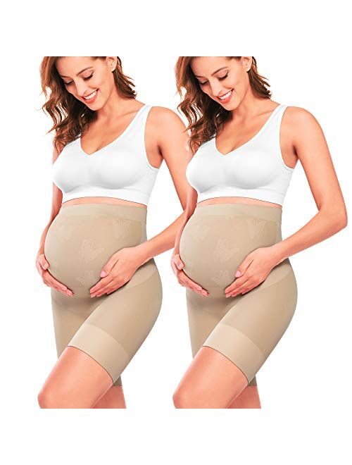 “Baby Bump” Premium Maternity Shapewear, High Waisted Mid-Thigh Pregnancy Underwear Prevent Chaffing Soft Adominal Support