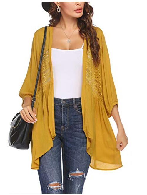 Hotouch Womens Cardigan Open Front 3/4 Sleeve Lace Lightweight Beach Summer Cover Up Tops