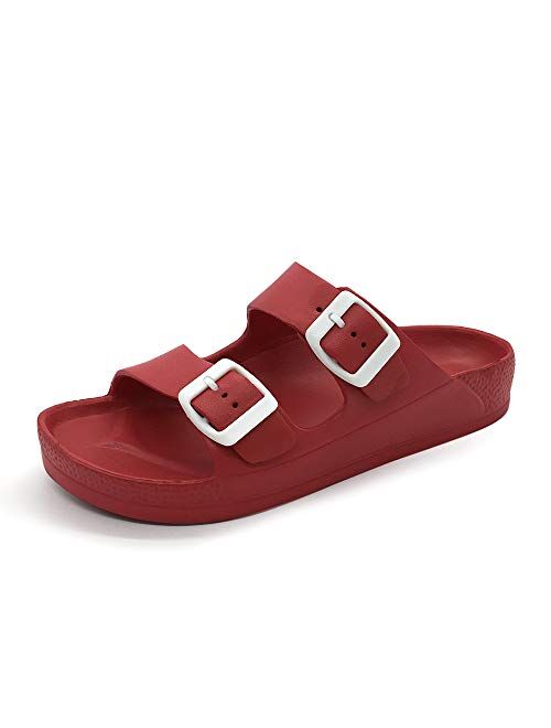 LUFFYMOMO Adjustable Slip on Eva Double Buckle Slides Comfort Footbed Thong Sandals for Womens