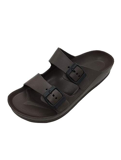 LUFFYMOMO Adjustable Slip on Eva Double Buckle Slides Comfort Footbed Thong Sandals for Womens