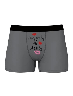 Custom Boxers Briefs for Men Boyfriend, Personalized Novelty Funny Underwear Property of with Your Name Black