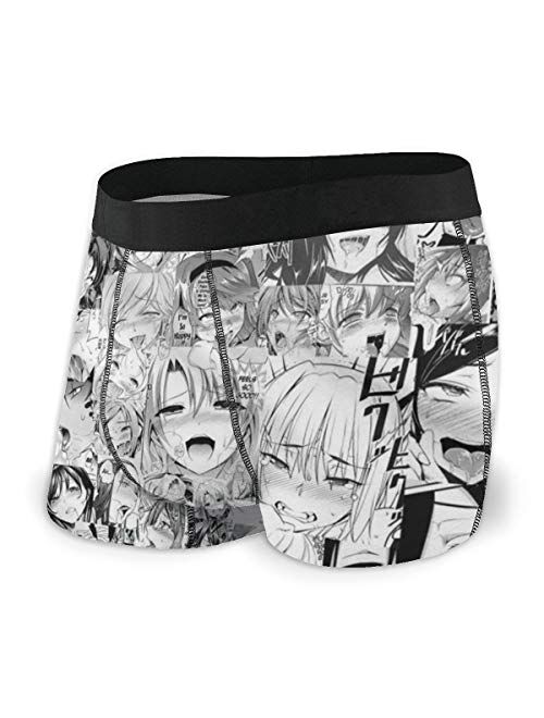 XTGOO Men's Boxer Brief Underpants Ahegao Face Printed Cotton Underwear Black