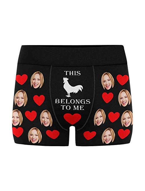 Personalized Mens Boxer Briefs, Face on Novelty Shorts Underpants for Boyfriend Husband This Rooster Belongs to Me Black