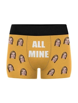 Personalized Mens Photo Boxer Briefs, Face on Novelty Shorts Underpants for Boyfriend Husband All Mine