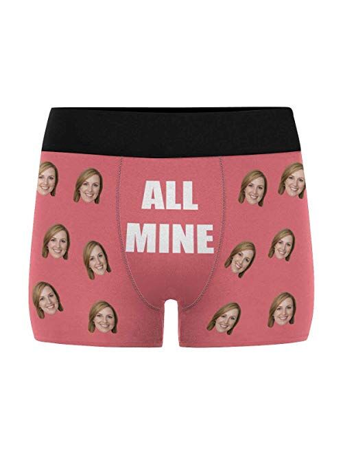 Personalized Mens Photo Boxer Briefs, Face on Novelty Shorts Underpants for Boyfriend Husband All Mine