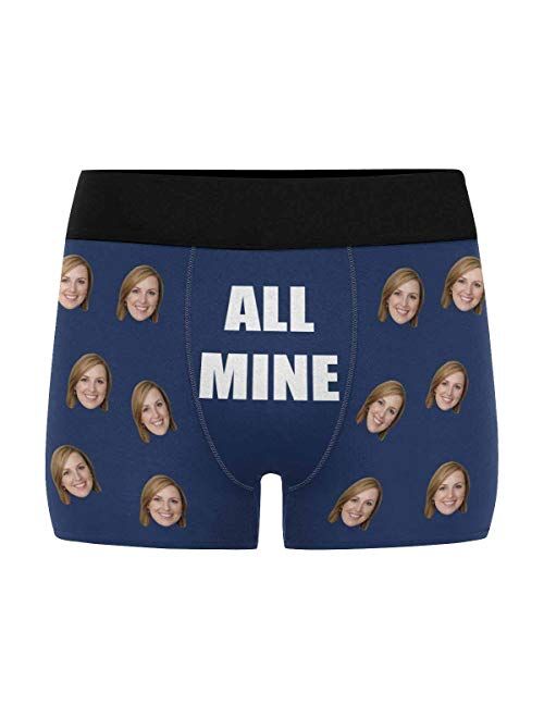 Personalized Mens Photo Boxer Briefs, Face on Novelty Shorts Underpants for Boyfriend Husband All Mine