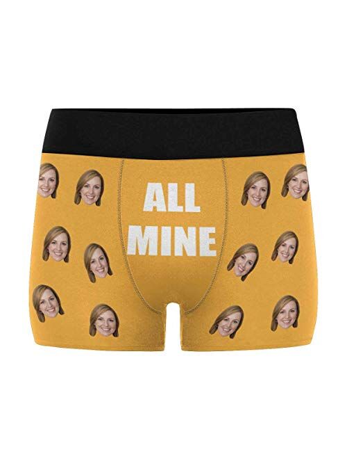 Personalized Mens Photo Boxer Briefs, Face on Novelty Shorts Underpants for Boyfriend Husband All Mine