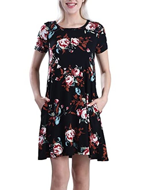 KORSIS Women's Summer Casual T Shirt Dresses Short Sleeve Swing Dress Pockets