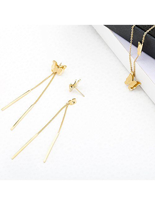 Stainless Steel Butterfly Necklace Earrings Set for Women 14K Gold Plated Hypoallergenic Jewelry Sets