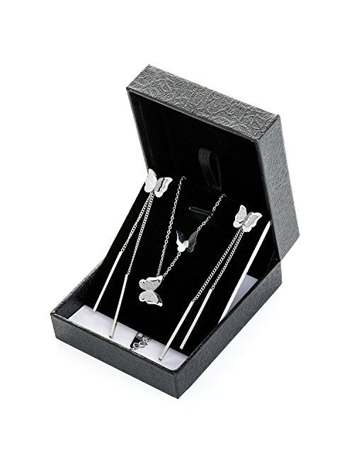 Stainless Steel Butterfly Necklace Earrings Set for Women 14K Gold Plated Hypoallergenic Jewelry Sets