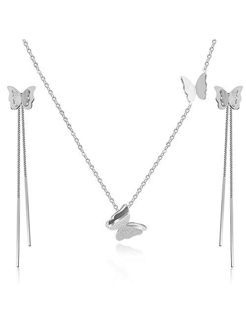 Stainless Steel Butterfly Necklace Earrings Set for Women 14K Gold Plated Hypoallergenic Jewelry Sets