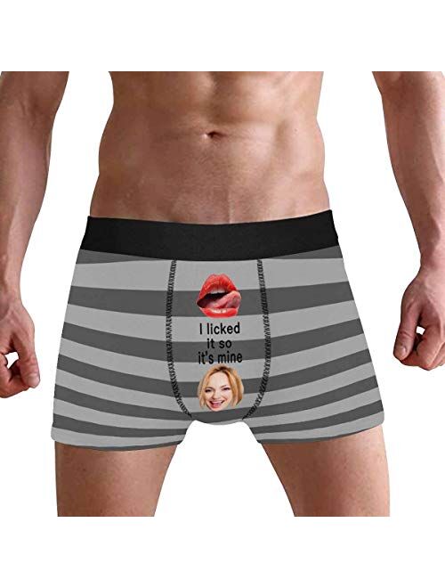 Customized Face Men's Boxer Briefs Underwear Shorts Underpants with Photo It's Mine All Gray Stripe