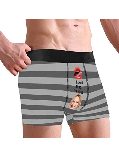 Customized Face Men's Boxer Briefs Underwear Shorts Underpants with Photo It's Mine All Gray Stripe