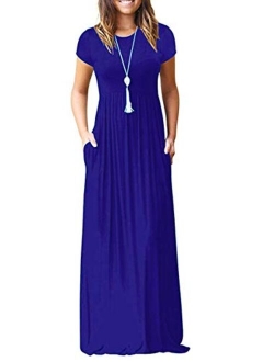 AUSELILY Women Short Sleeve Loose Plain Casual Long Maxi Dresses with Pockets