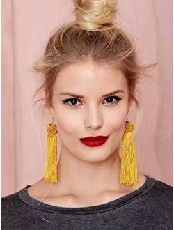 Missgrace Women Vintage Retro Bohemia Earring Handmade Tassel Cocktail Earring Carnival Jewelry Women Dangle Halloween (Yellow)