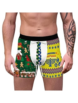 iiniim Men's Boxer Briefs Graphic Funny Print Underwear Short Leg Bulge Pouch Shorts Santa Festival Panties