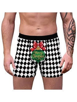 iiniim Men's Boxer Briefs Graphic Funny Print Underwear Short Leg Bulge Pouch Shorts Santa Festival Panties