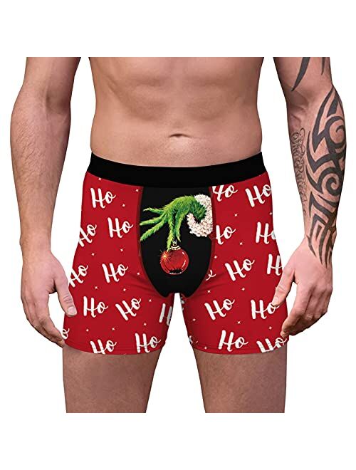 iiniim Men's Boxer Briefs Graphic Funny Print Underwear Short Leg Bulge Pouch Shorts Santa Festival Panties