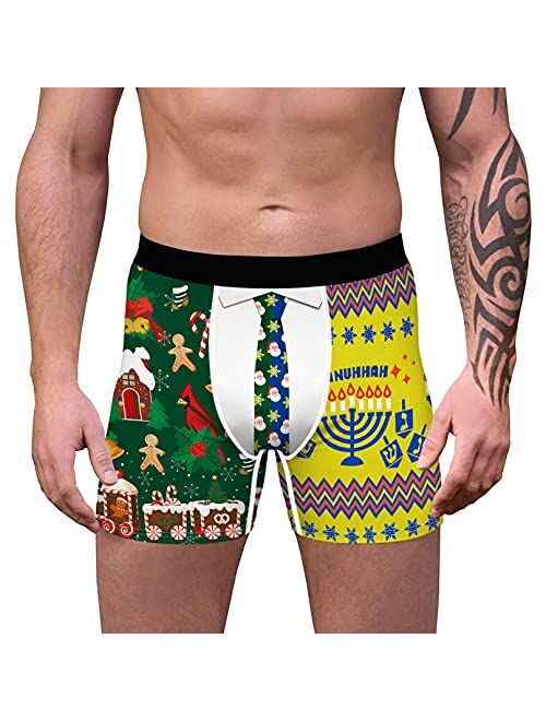 iiniim Men's Boxer Briefs Graphic Funny Print Underwear Short Leg Bulge Pouch Shorts Santa Festival Panties