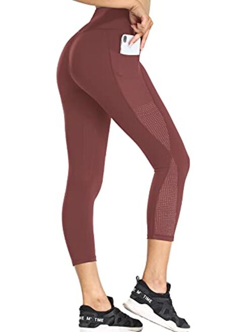 OUYISHANG Yoga Pants with Pockets for Women,Capri Leggings for Women Tummy Control Workout Leggings High Waist Legging