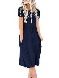 DB MOON Women Summer Casual Short Sleeve Dresses Empire Waist Dress with Pockets