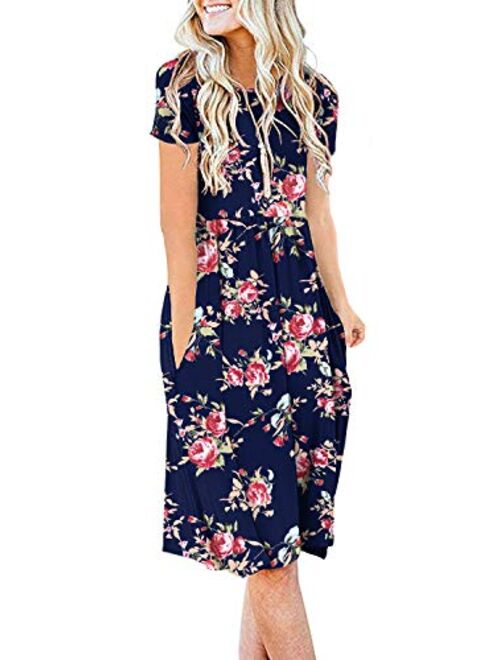 DB MOON Women Summer Casual Short Sleeve Dresses Empire Waist Dress with Pockets