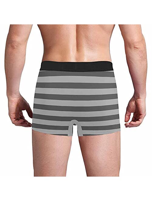 Custom Face Boxers Briefs for Men Boyfriend, Customized Underwear with Picture Holding Face All Gray Stripe