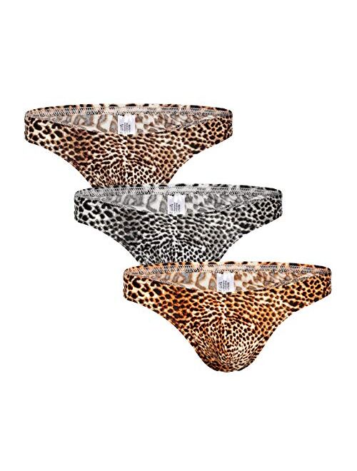 Swbreety Men's Leopard Underwear Thong G-String Bulge Pouch T-Back Underpants