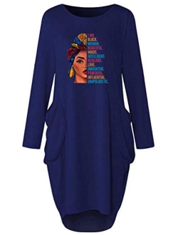 WbJetr Black Woman Beautiful Magic Long Sleeve Loose Pocket Oversize Tunic Dress