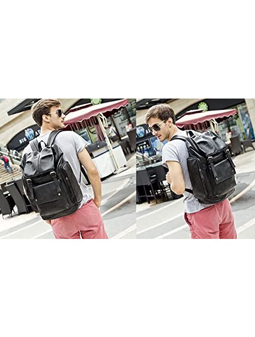 BAOSHA BP-16 PU Leather Casual Backpack College Backpack Daypack Black